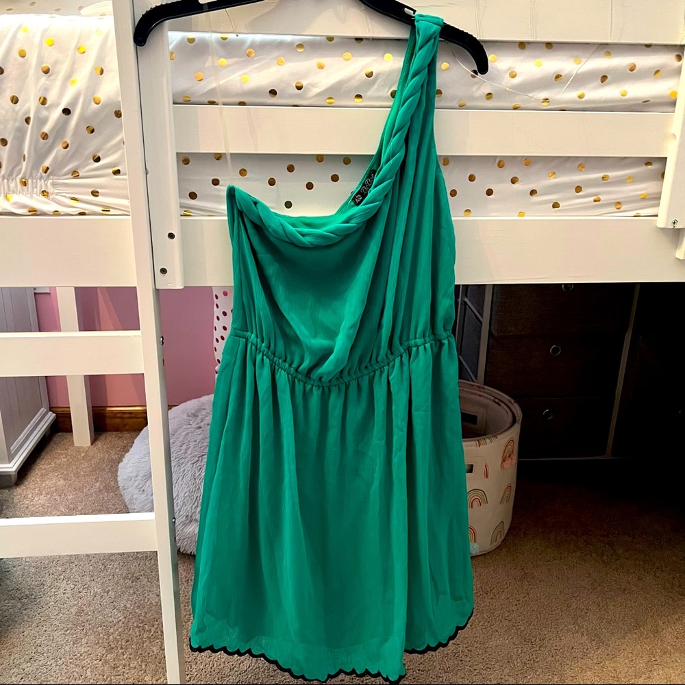 Teal one shoulder chiffon dress